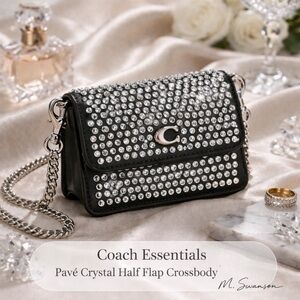 NEW Coach Pavé Crystal Leather Half Flap Crossbody Card Case in Black CW563 NWT